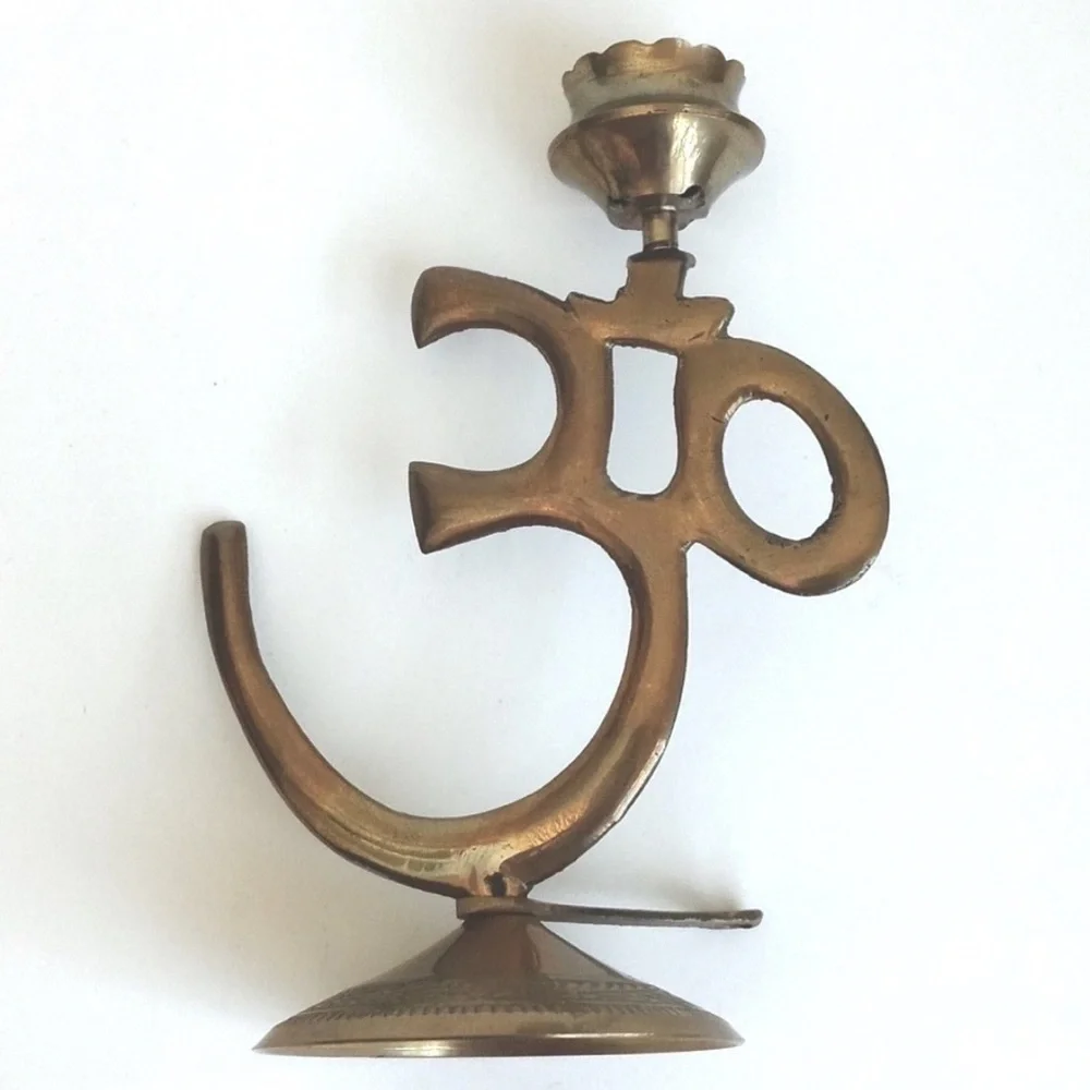 Antique Ohm Brass Incense Holder (4 Holder Slots + 1 Incense Slot) (6” Height)